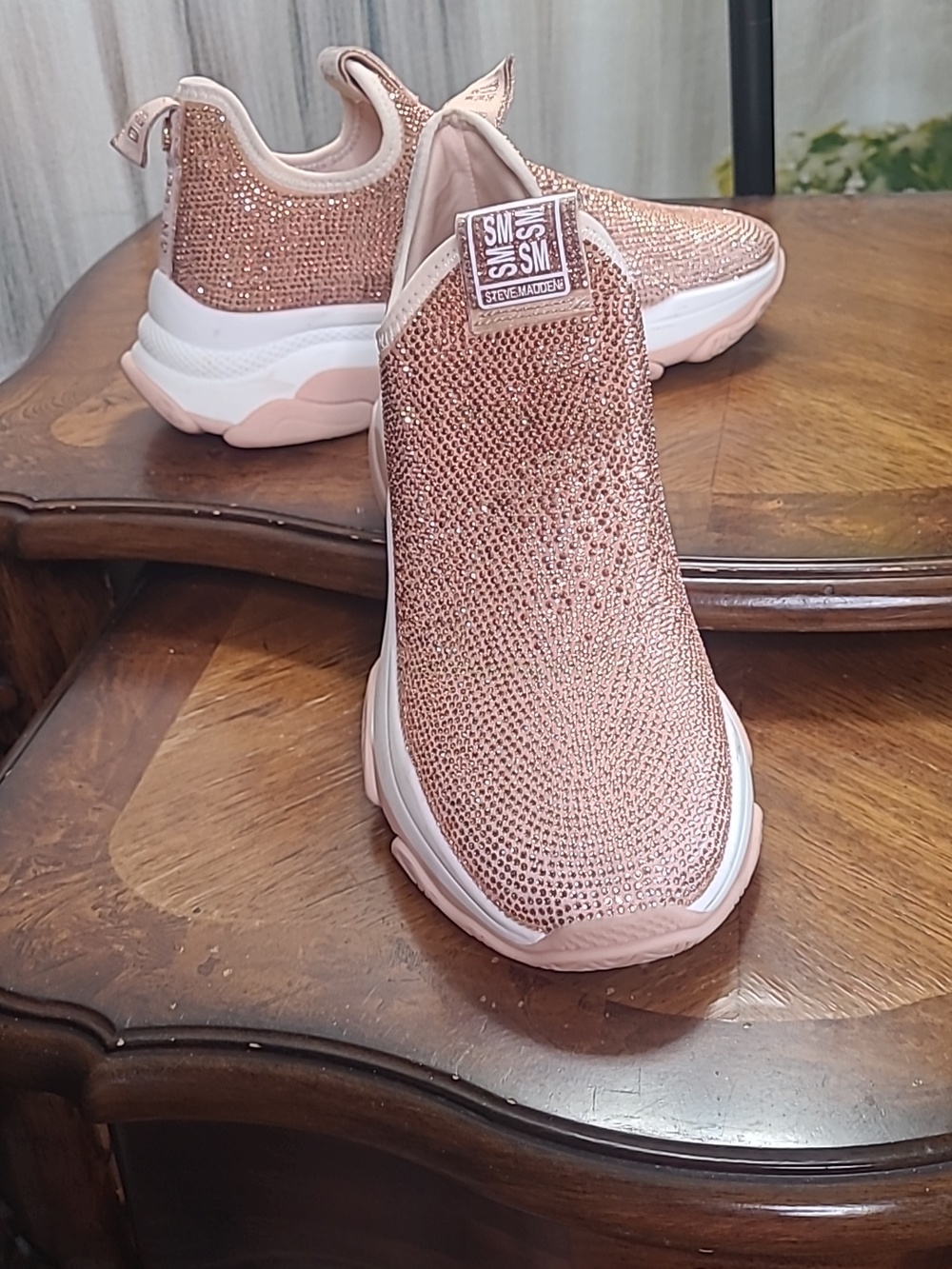 Steve Madden Mythical Womens 7 Slip On Glitter Platform Sneakers Rose Gold